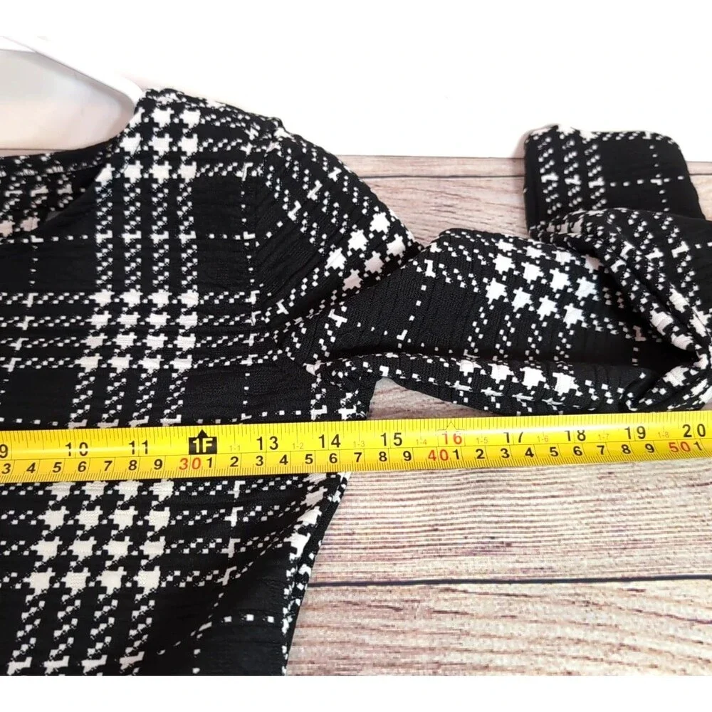 PLACE Girl's LARGE 10-12 Black White Plaid Dress Long Sleeve Academia
